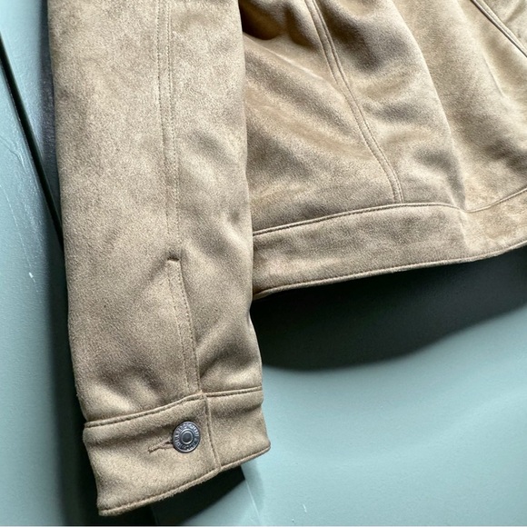 Beige / Tan abercrombie & fitch vegan suede jacket pockets sherpa lined. Size L - Picture 8 of 12